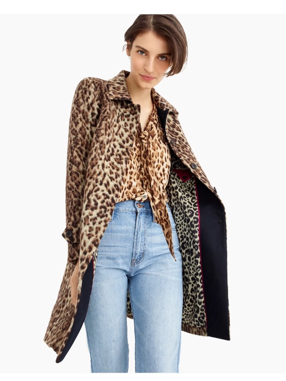 J Crew Top Coat Double Leopard Print Wool Blend Size 2